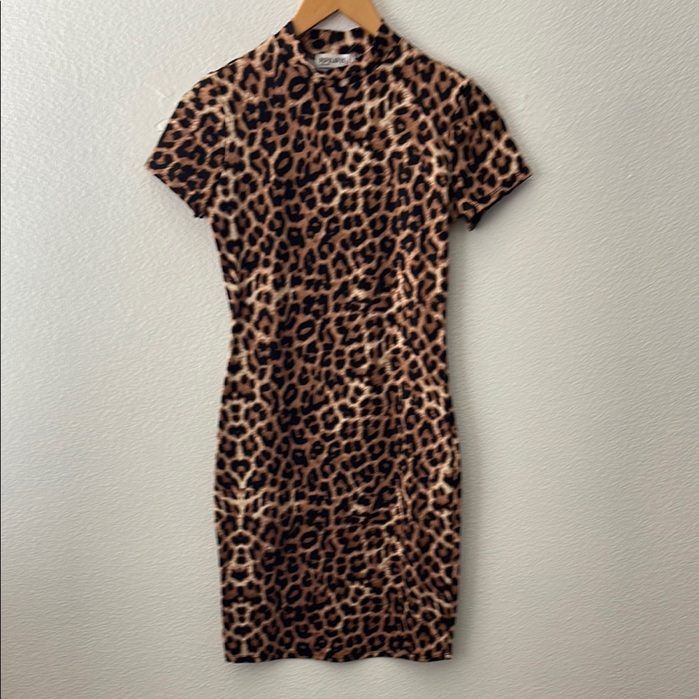 Popular 21 Brown Tan Bodycon Mini Dress with Mock Neck